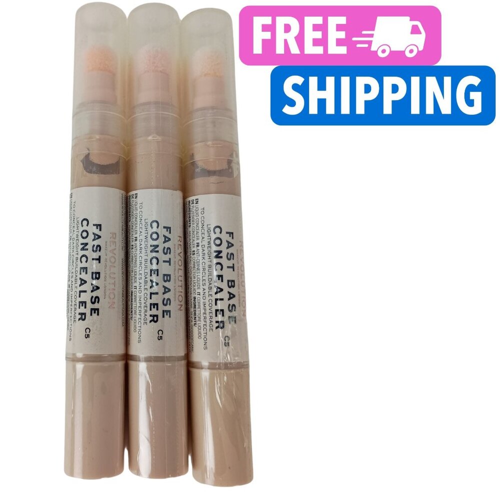Revolution Beauty Fast Base Concealer Shade C5 Light Golden Undertone Lot of 3